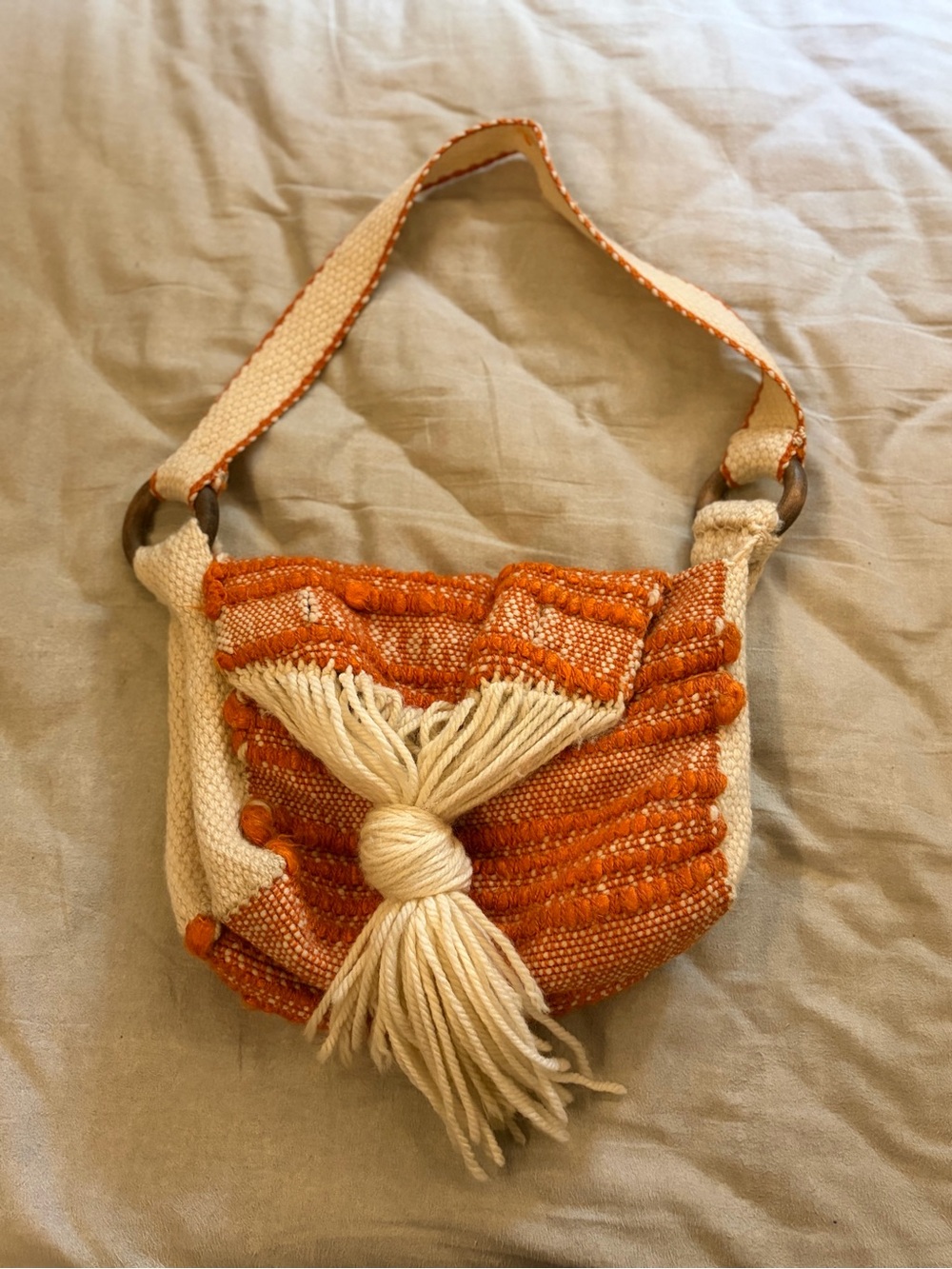 Orange and Cream Tassel Detail Crossbody Bag